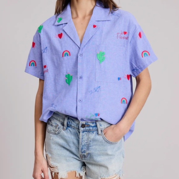 Blue Patterned Women’s Top - Picture 2 of 2